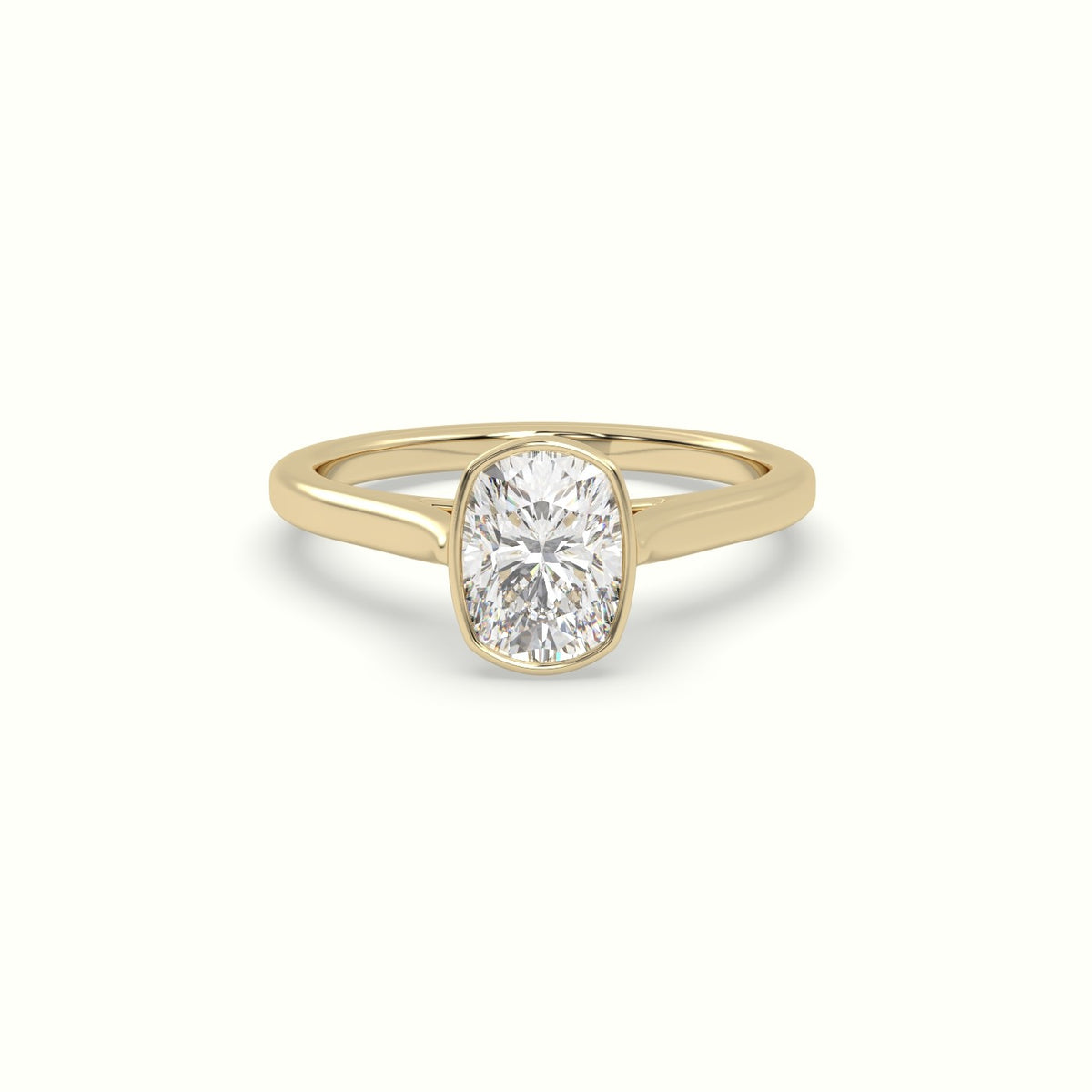 Cushion Cut Diamond Bezel Set Engagement Ring — Yellow Gold