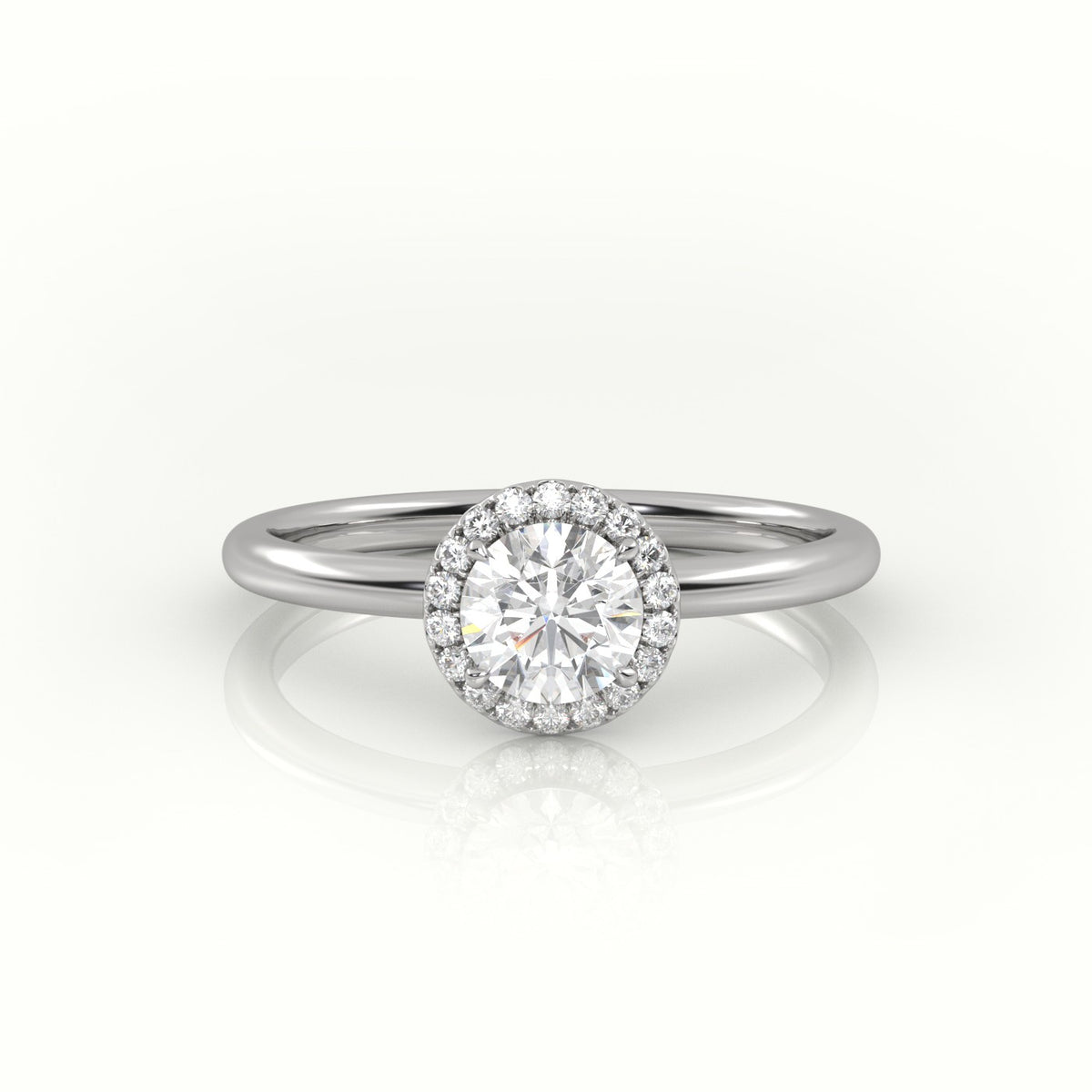 Round-Cut Diamond 4 Prongs Halo Setting Engagement Ring — White Gold