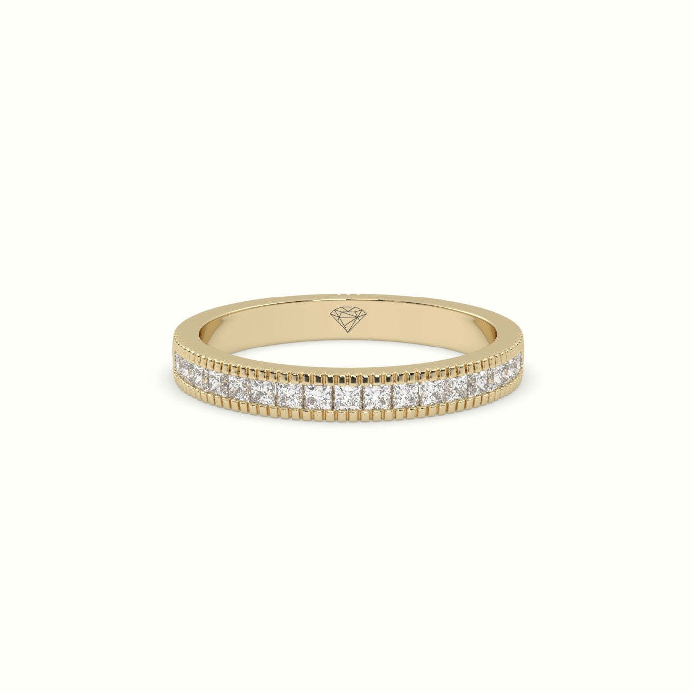 Princess Cut Diamond Cluster Milgrain Edge Wedding Band — Yellow Gold