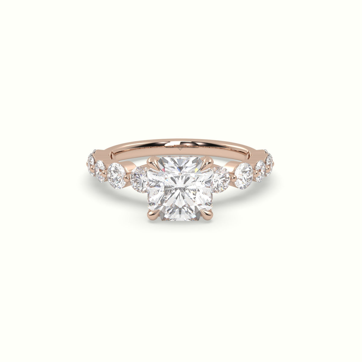 Asscher Cut Diamond Engagement Ring With Side Stones — Rose Gold