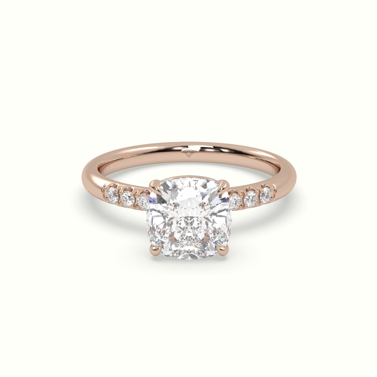 Cushion Cut Diamond Pave Engagement Ring — Rose Gold