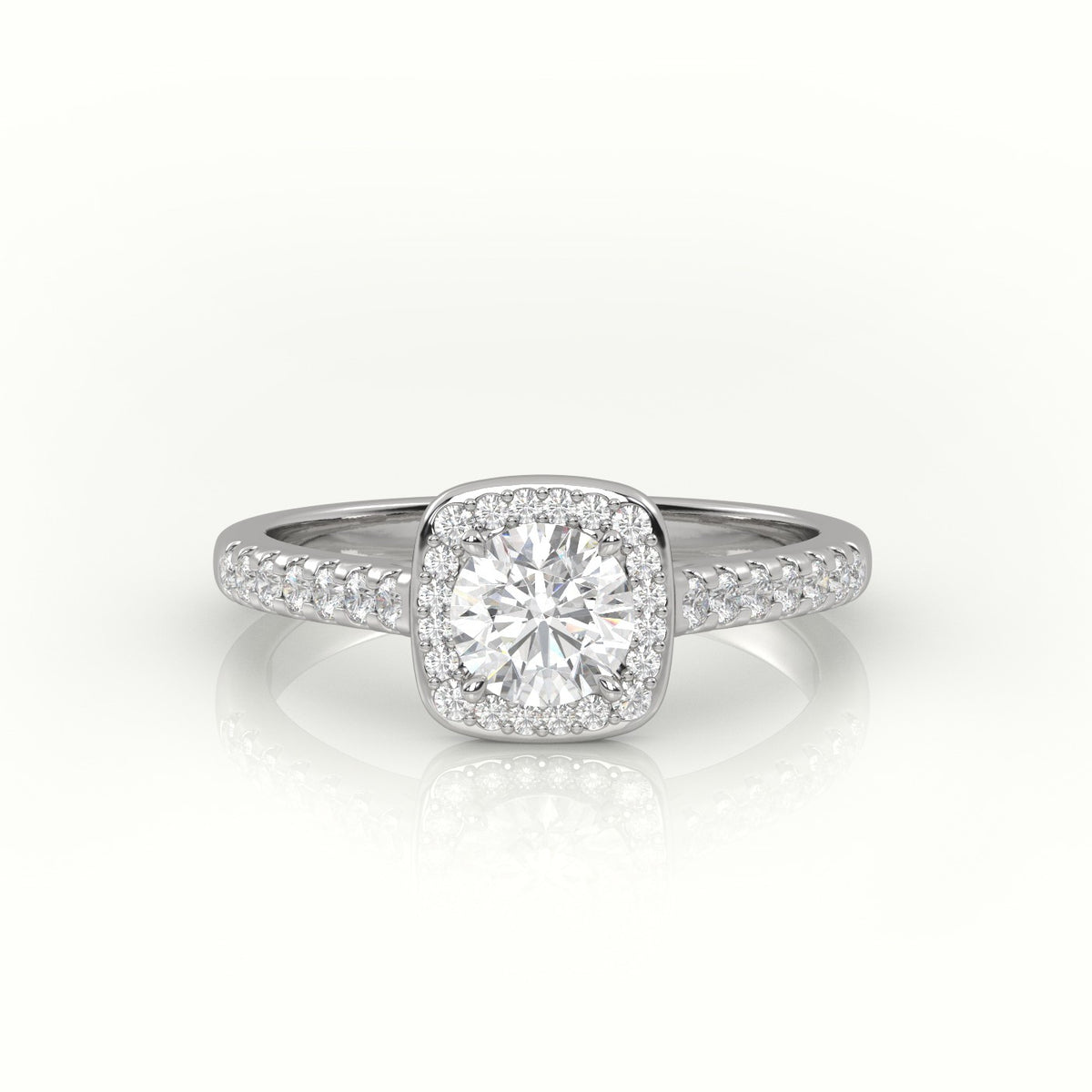 Round-Cut Diamond Halo Scallop-Setting Engagement Ring — White Gold