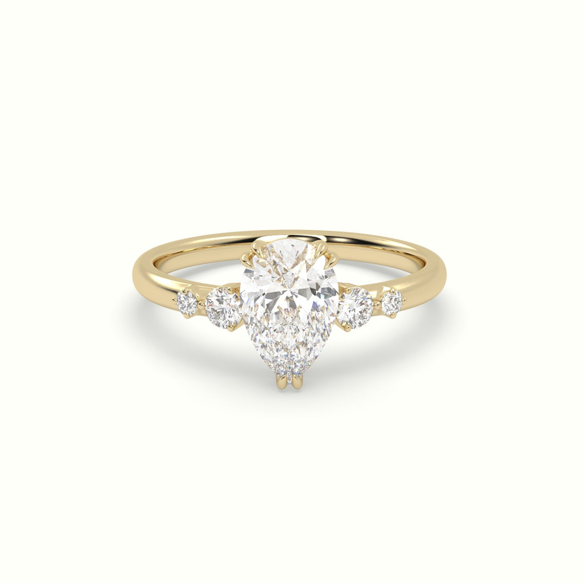 Pear Diamond Solitaire Side Stone Engagement Ring — Yellow Gold
