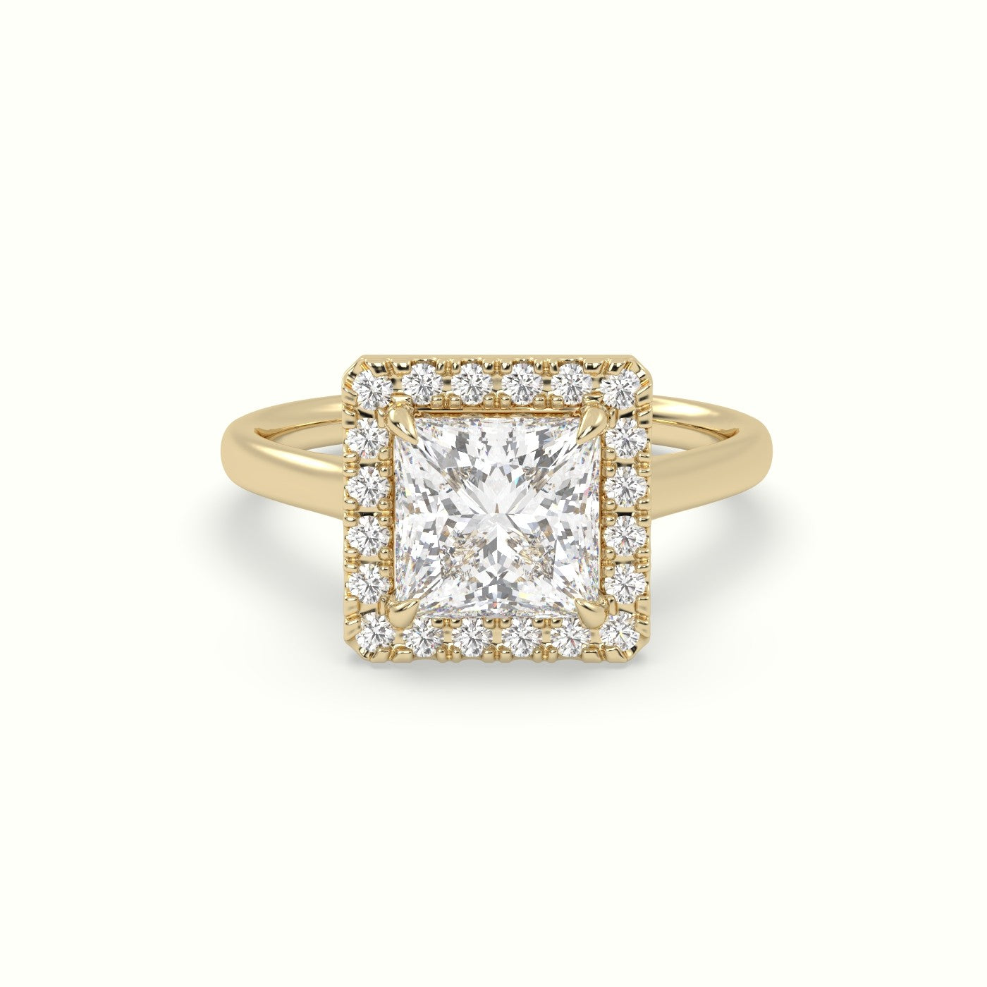 Princess Cut Halo Diamond Engagement Ring — Yellow Gold