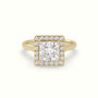 Princess Cut Halo Diamond Engagement Ring — Yellow Gold