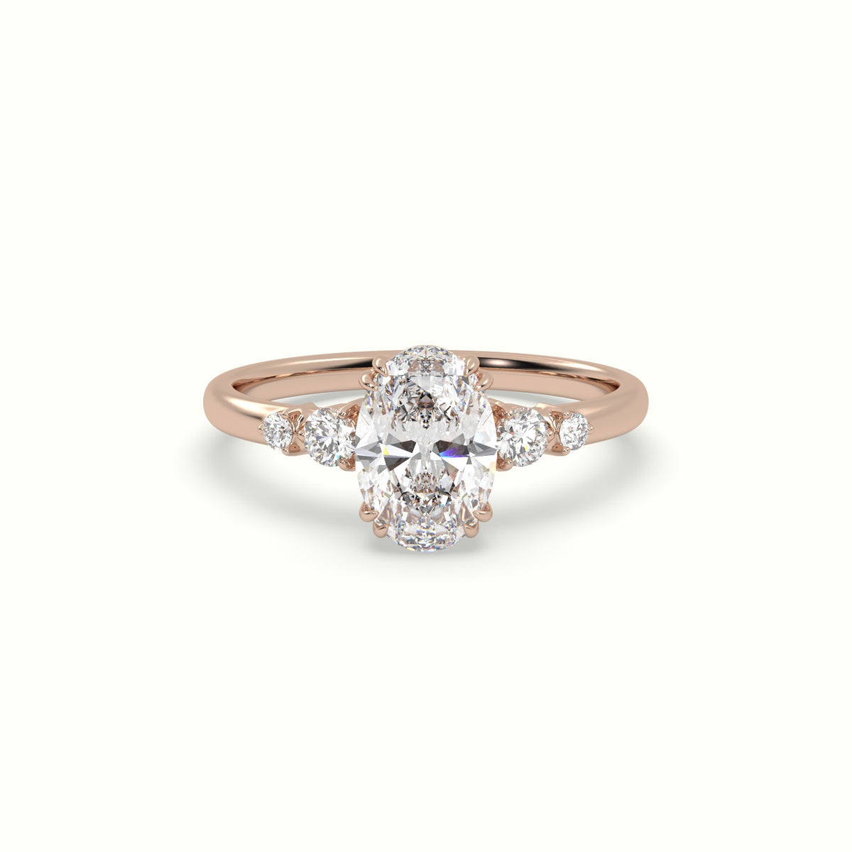 Oval Cut Diamond Sidestone Engagement Ring — Rose Gold