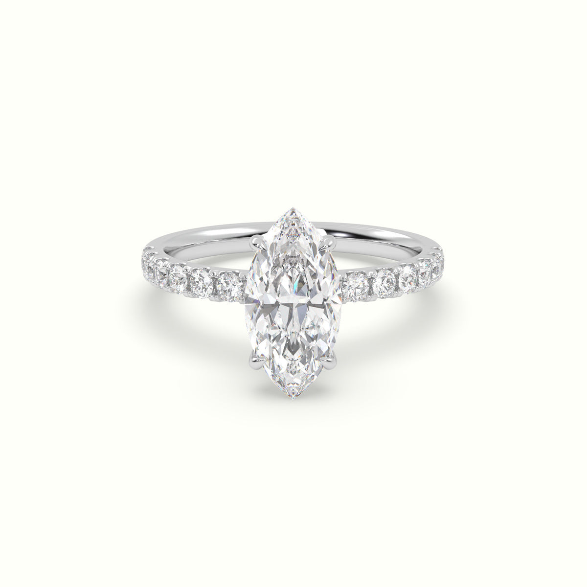 Marquise Cut Hidden Halo Side Stone Engagement Ring — White Gold