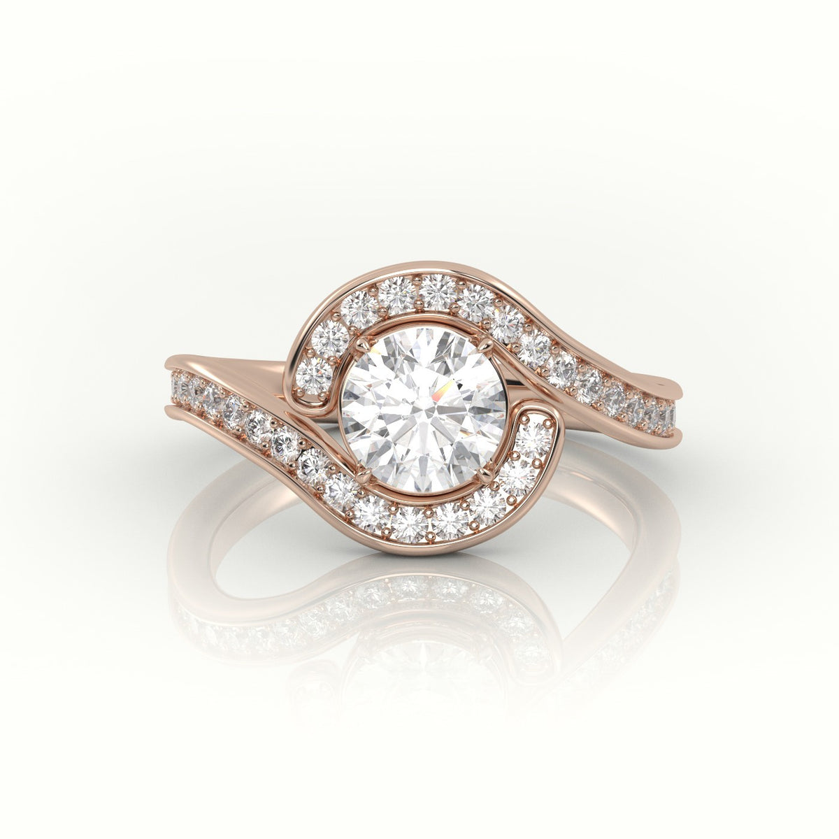 Round Diamond 4 Prongs Swirl Design Engagement Ring — Rose Gold