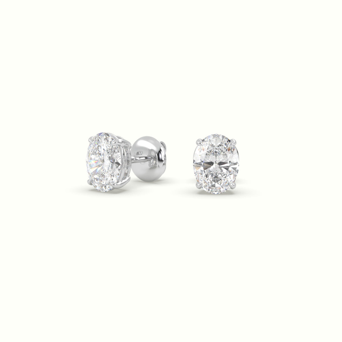 Oval Cut Solitaire Lab-Grown Diamond Stud Earrings 18K White Gold
