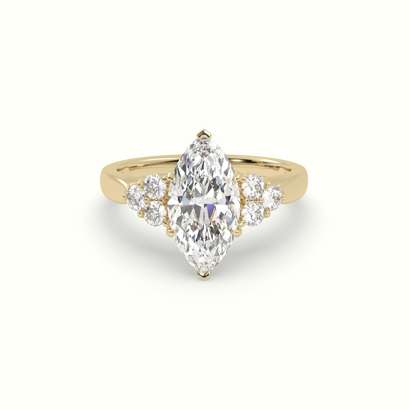 Marquise Cut Diamond Engagement Ring With Side Stones — Yellow Gold