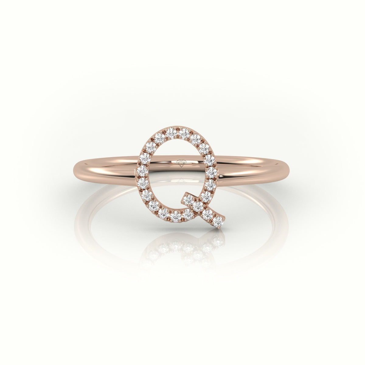 Round Cut Diamonds “Q” Initials Monogram Alphabet Ring — Rose Gold