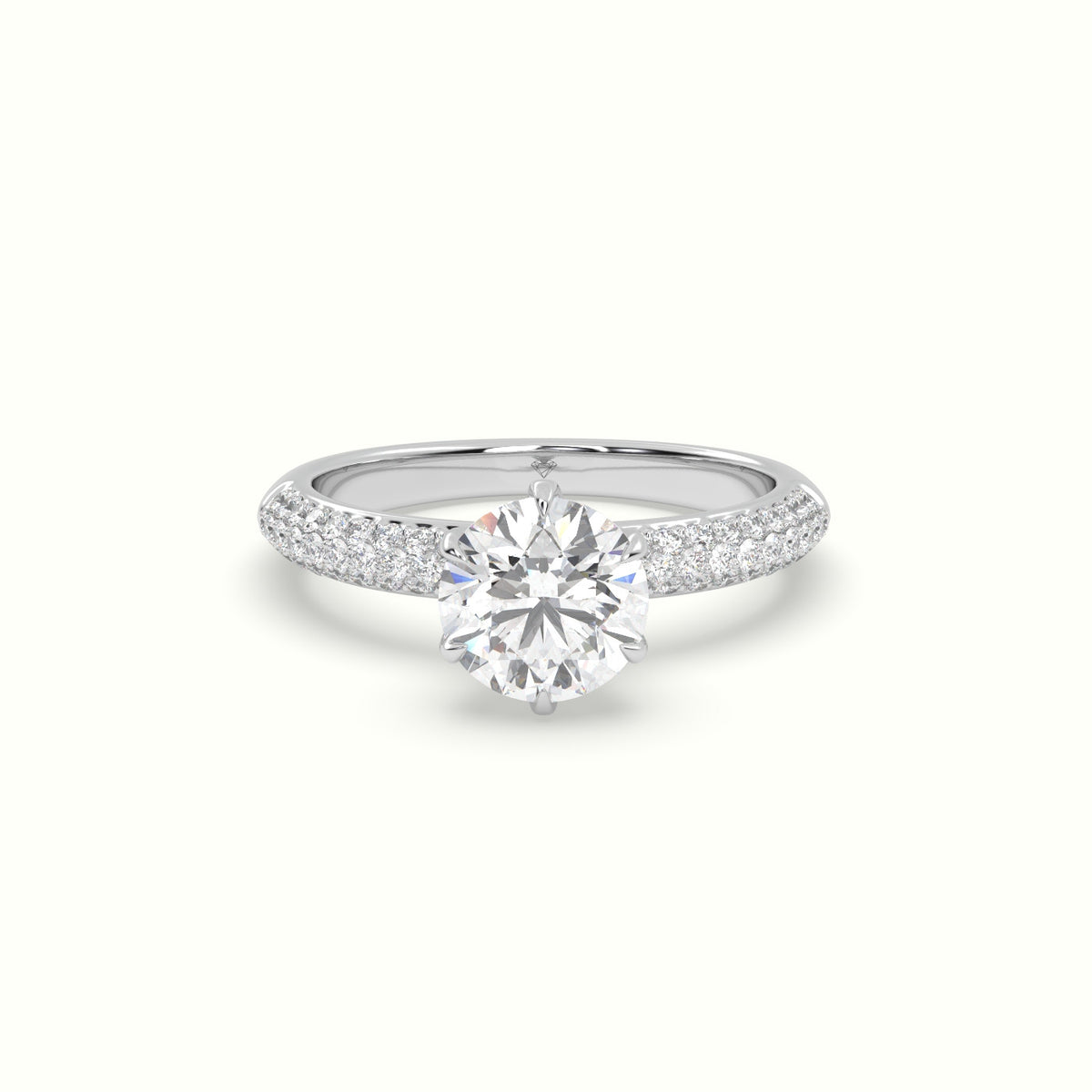 Round Cut Pave Engagement Ring — White Gold