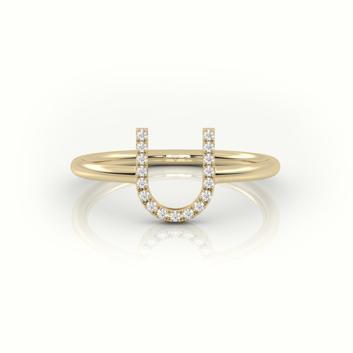 Round Cut Diamonds “U” Initials Monogram Alphabet Ring — Yellow Gold