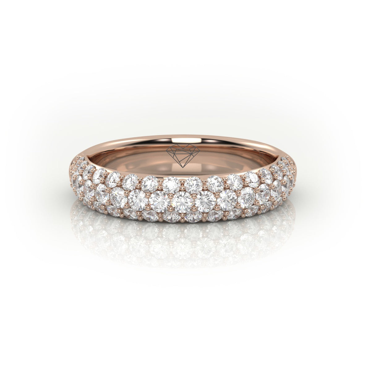 Round Cut 3 Row Pave Set Half Eternity Band — Rose Gold