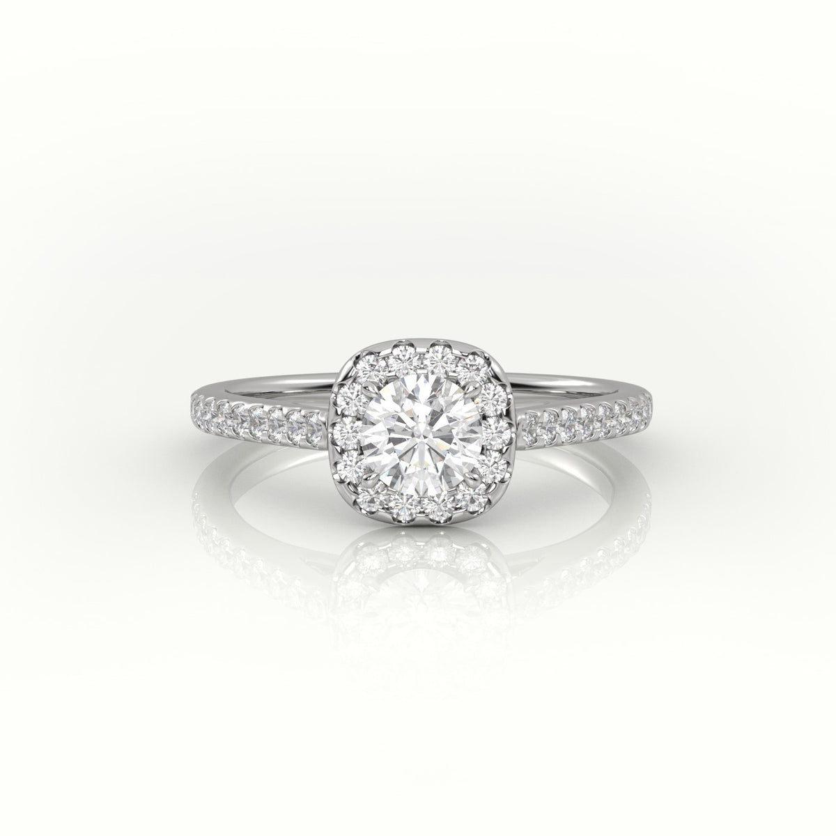 Round Cut Diamond 4 Prongs Halo Scallop Setting Engagement Ring — White Gold