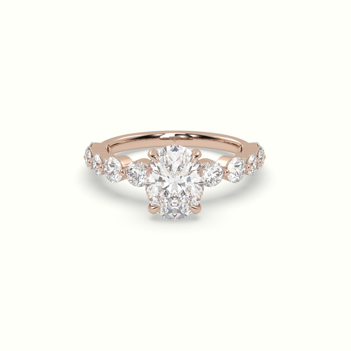 Oval Cut Diamond Engagement Ring With Side Stones — Rose Gold