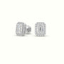 Emerald Cut Solitaire Lab-Grown Diamond Halo Stud Earrings 18K White Gold