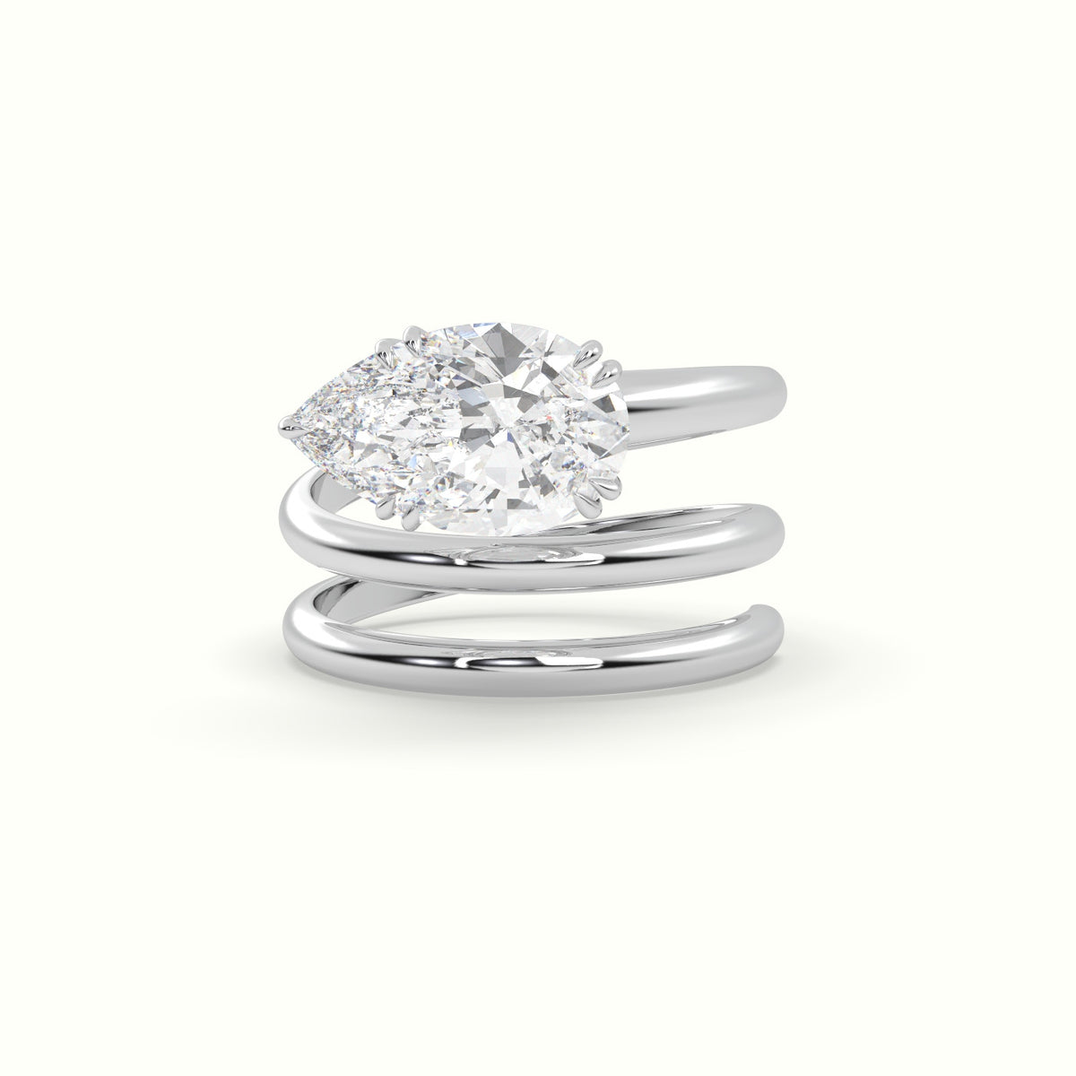 Pear Diamond Solitaire Snake Wrap Engagement Ring — White Gold