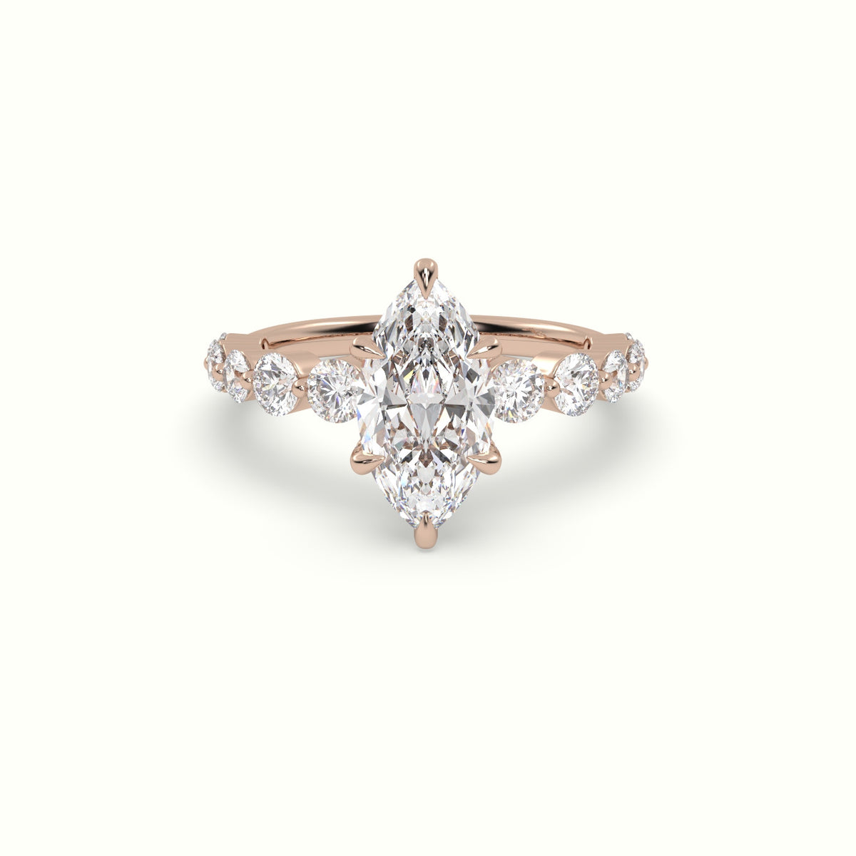 Marquise Cut Diamond Engagement Ring With Side Stones — Rose Gold
