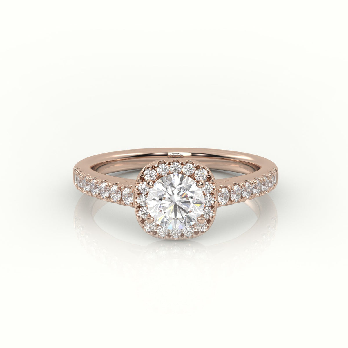Round-Cut Diamond Halo Scallop Setting Engagement Ring — Rose Gold