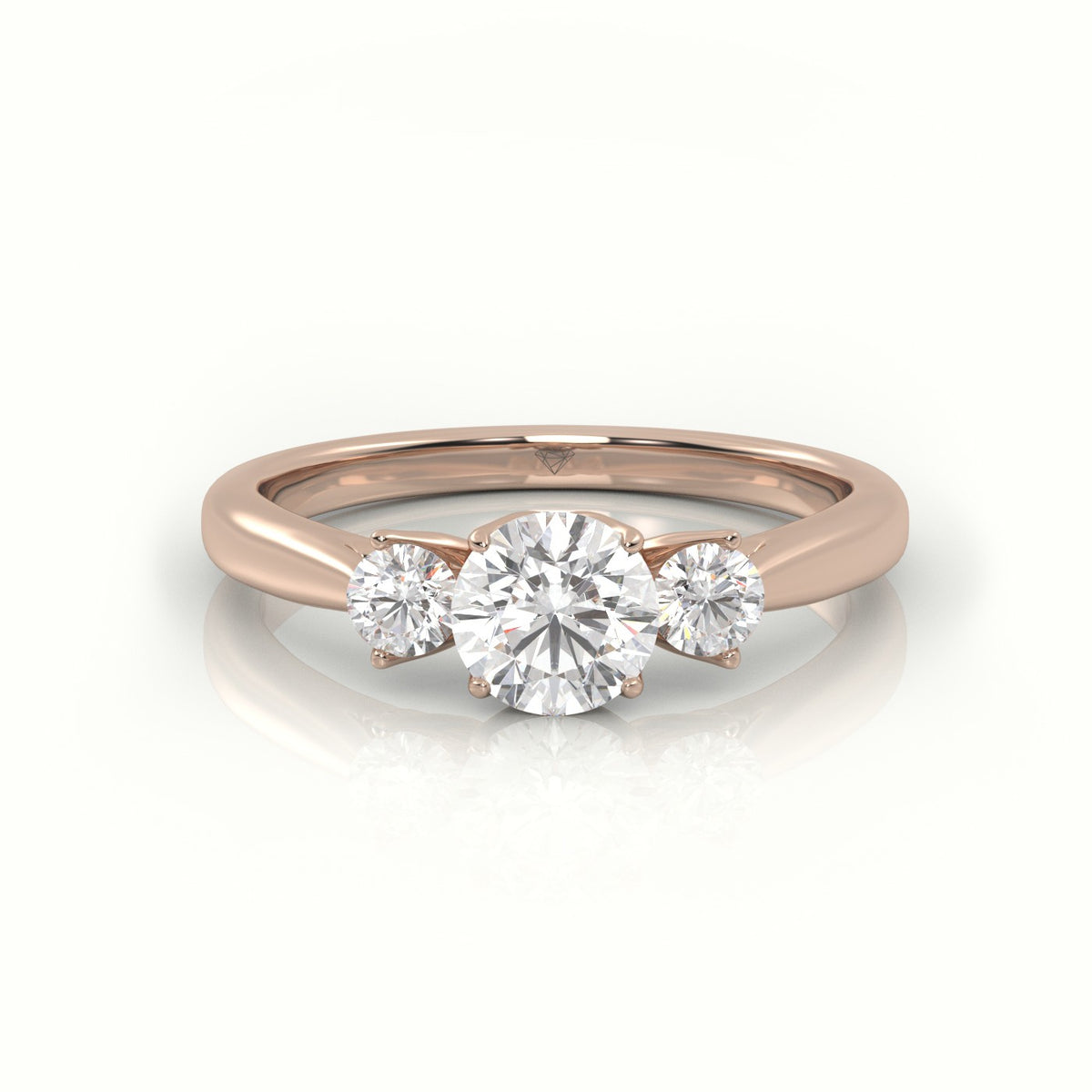 Round Cut Diamond Side Stone Engagement Ring — Rose Gold