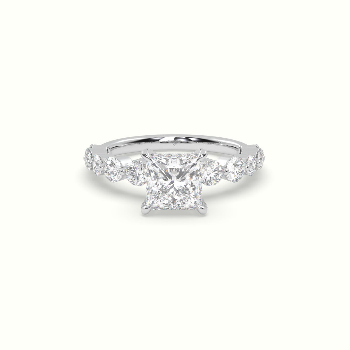 Princess Cut Diamond Engagement Ring With Side Stones — White Gold