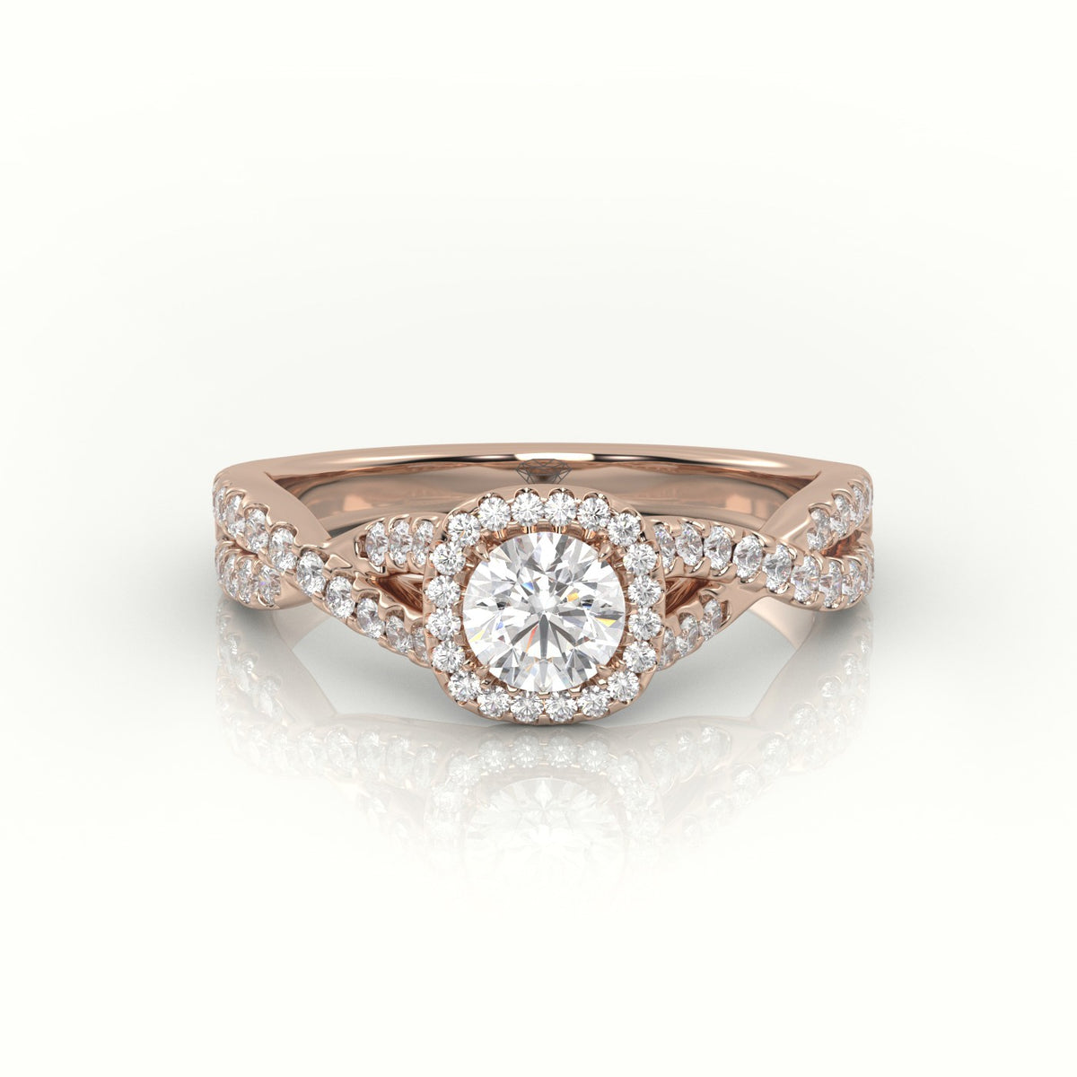 Round Cut Diamond 4 Prongs Infinity Design Engagement Ring — Rose Gold