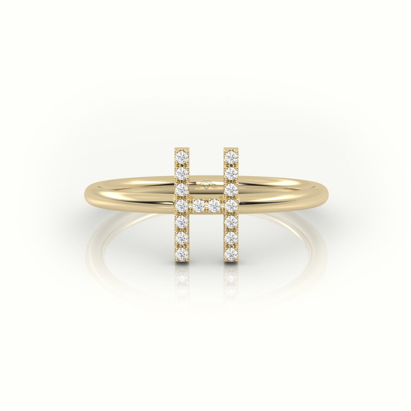 Round Cut Diamonds “H” Initials Monogram Alphabet Ring — Yellow Gold