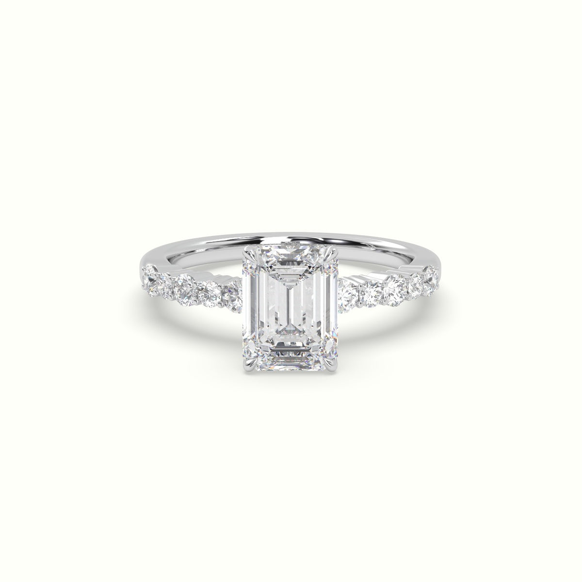 Emerald Cut Diamond Pave Engagement Ring — White Gold