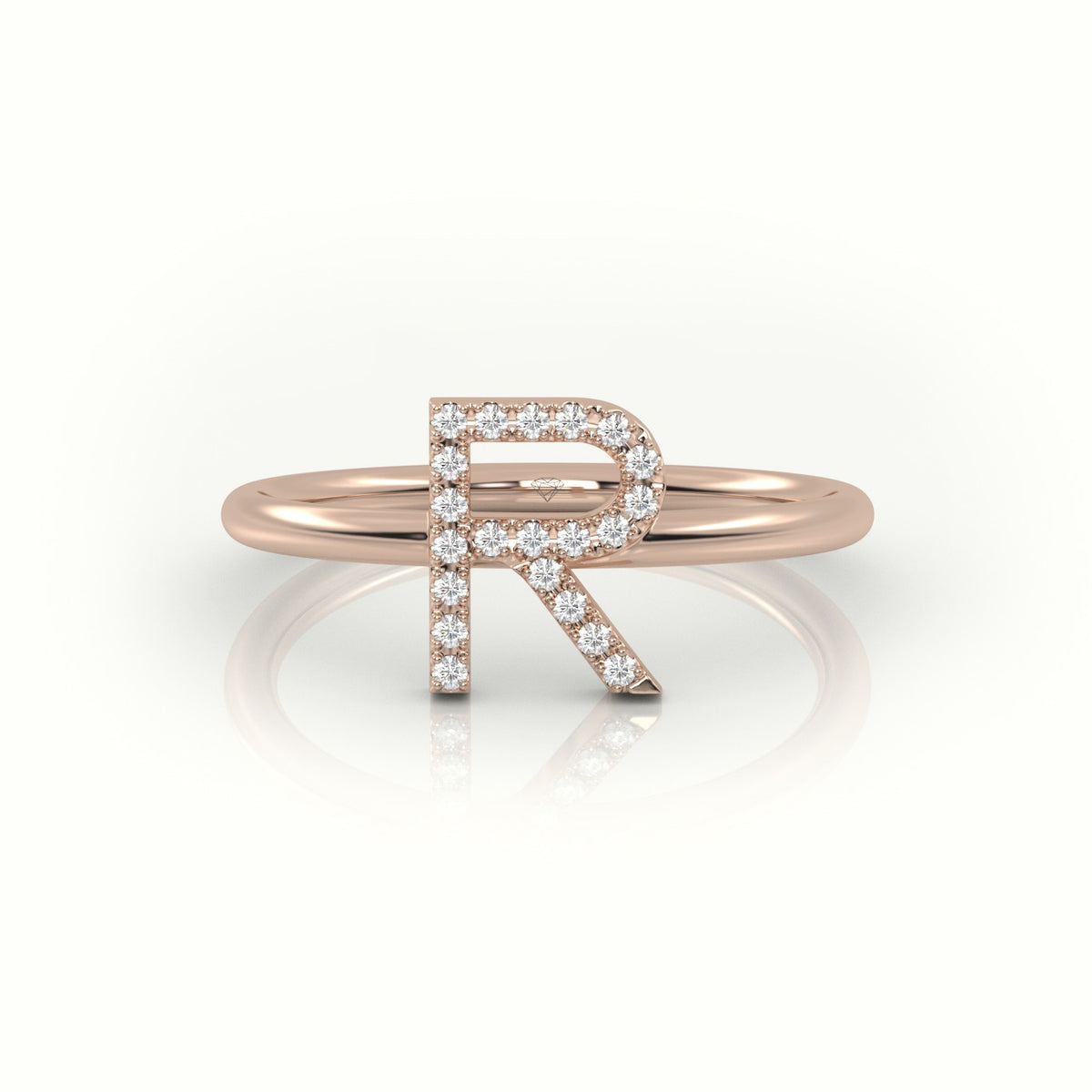 Round Cut Diamonds “R” Initials Monogram Alphabet Ring — Rose Gold