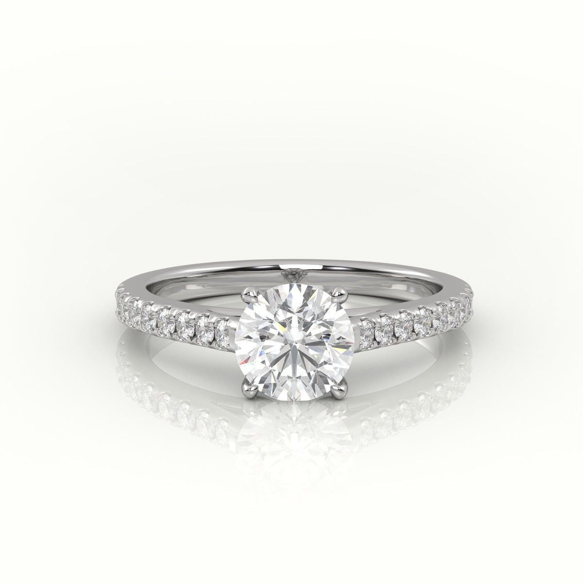 Round Cut Diamond Pave Setting Engagement Ring — White Gold