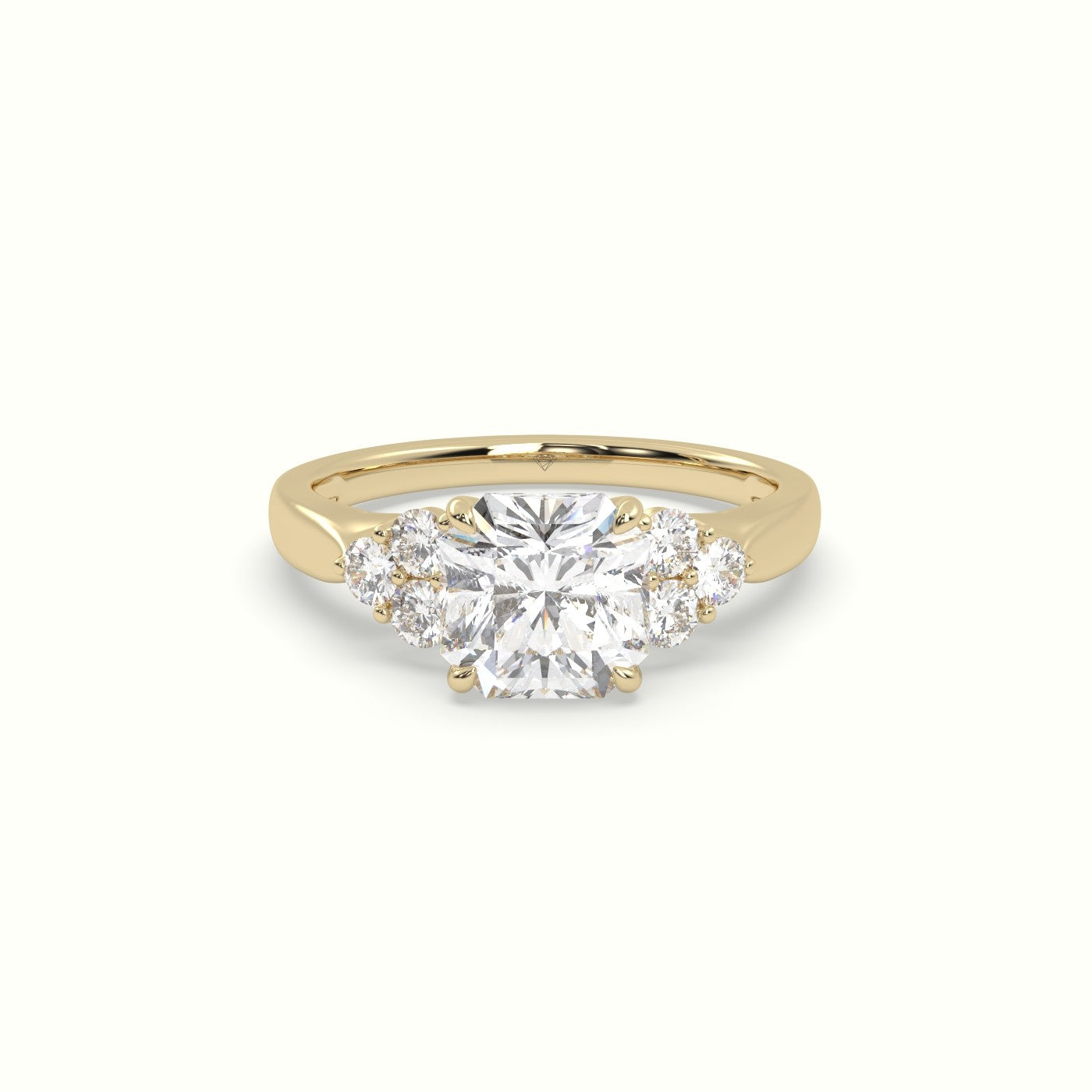 Asscher Cut Diamond Side Stone Engagement Ring — Yellow Gold