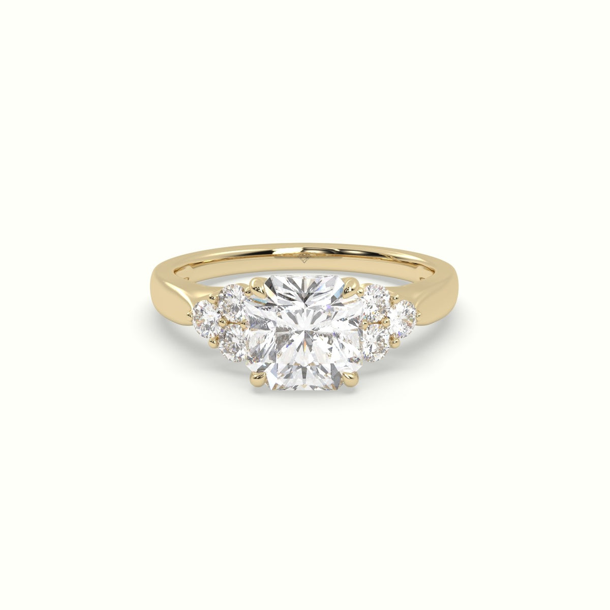 Asscher Cut Diamond Side Stone Engagement Ring — Yellow Gold