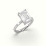 Emerald Cut Diamond Solitaire Plain Band — White Gold
