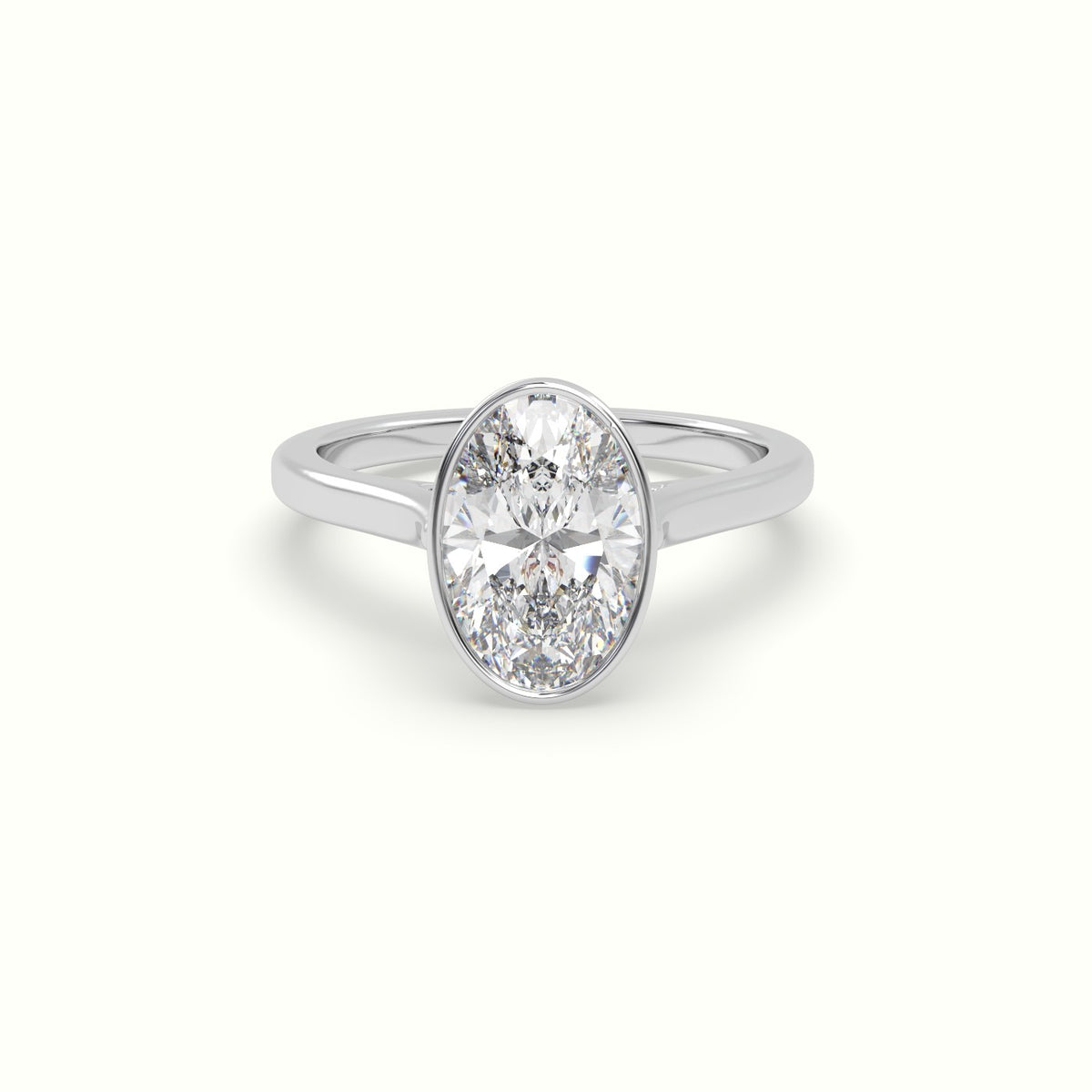 Oval Cut Diamond Bezel Set Engagement Ring — White Gold