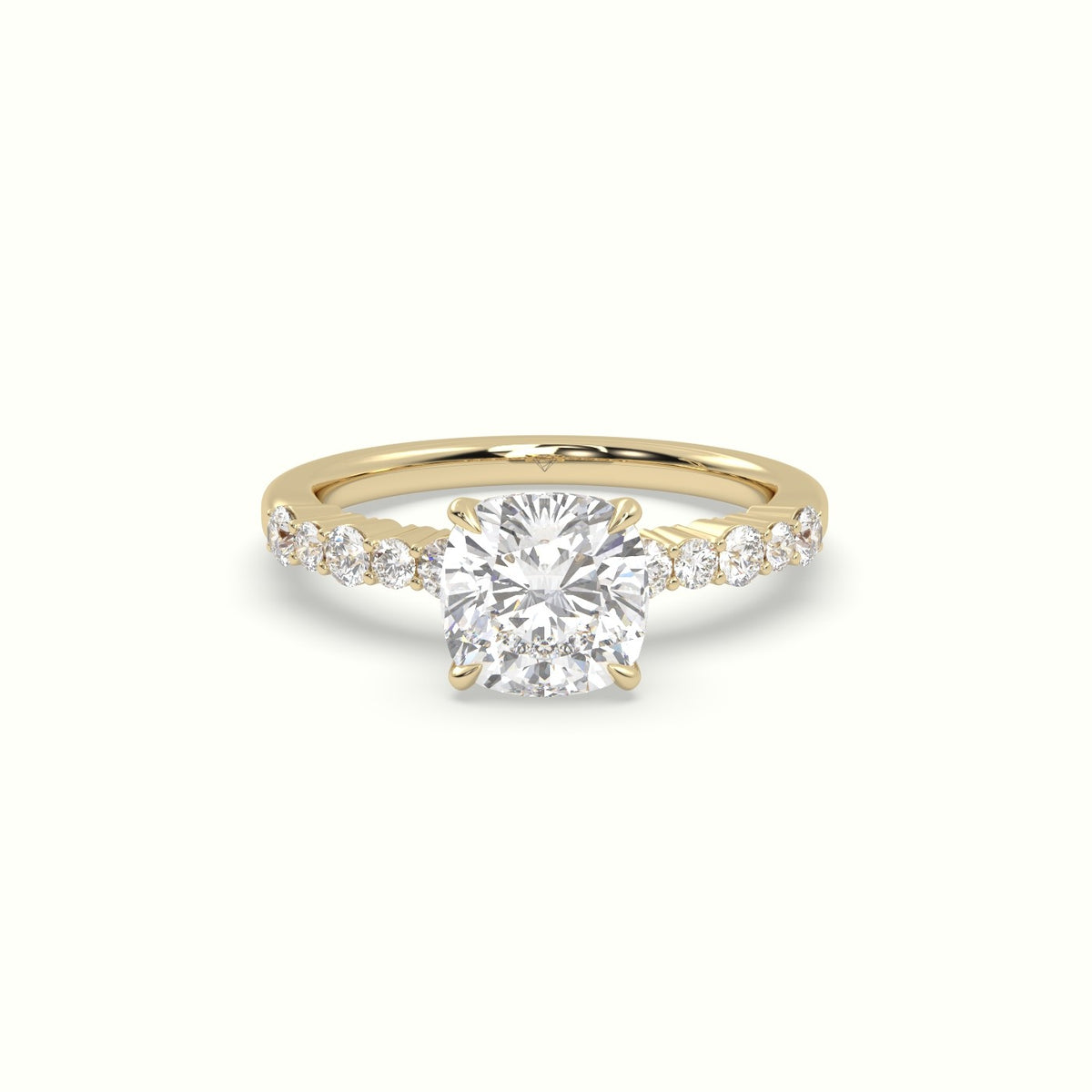 Cushion Cut Diamond Pave Engagement Ring — Yellow Gold