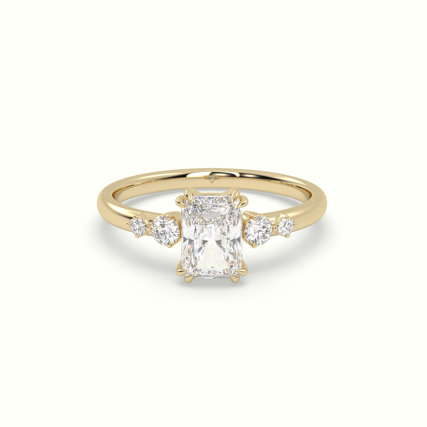 Radiant Diamond Solitaire Side Stone Engagement Ring — Yellow Gold