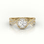 Round Cut Diamond 4 Prongs Scallop Setting Designer Engagement Ring — Yellow Gold