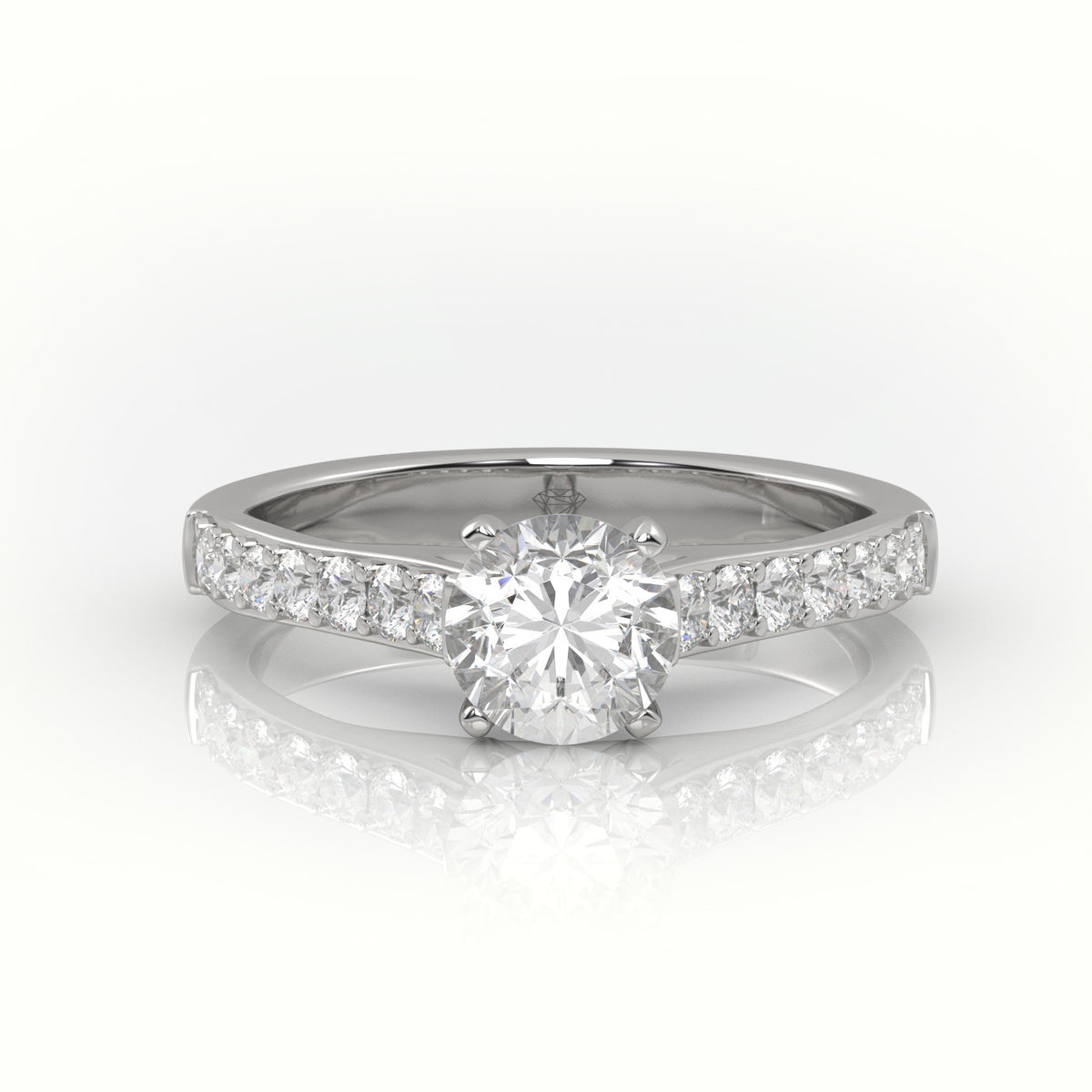 Round-Cut Diamond 4 Prong Pave Setting Engagement Ring — White Gold