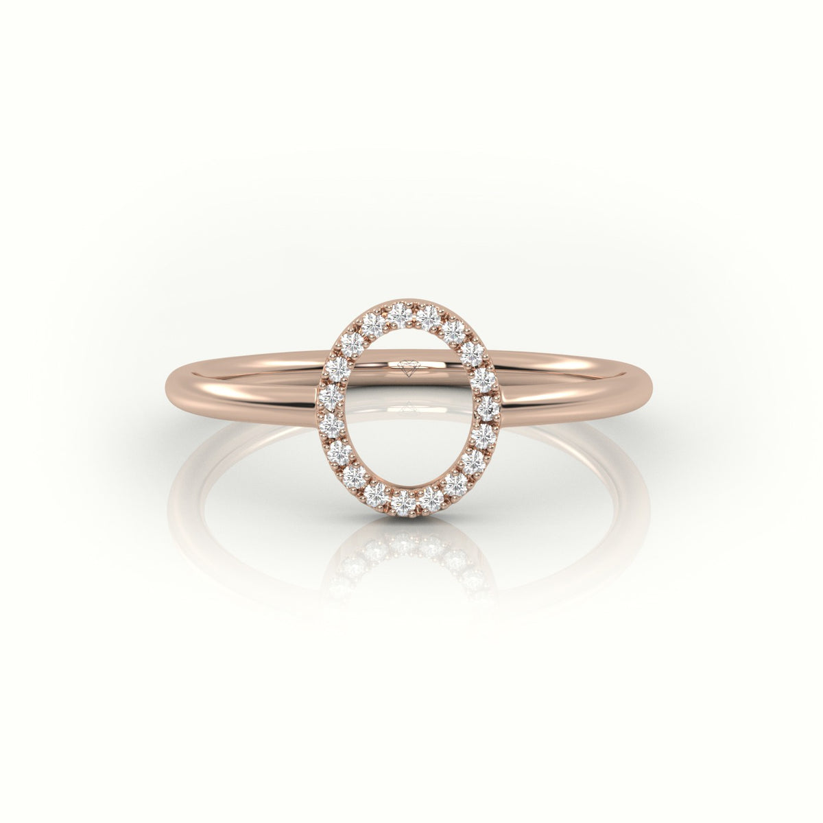 Round Cut Diamonds “O” Initials Monogram Alphabet Ring — Rose Gold