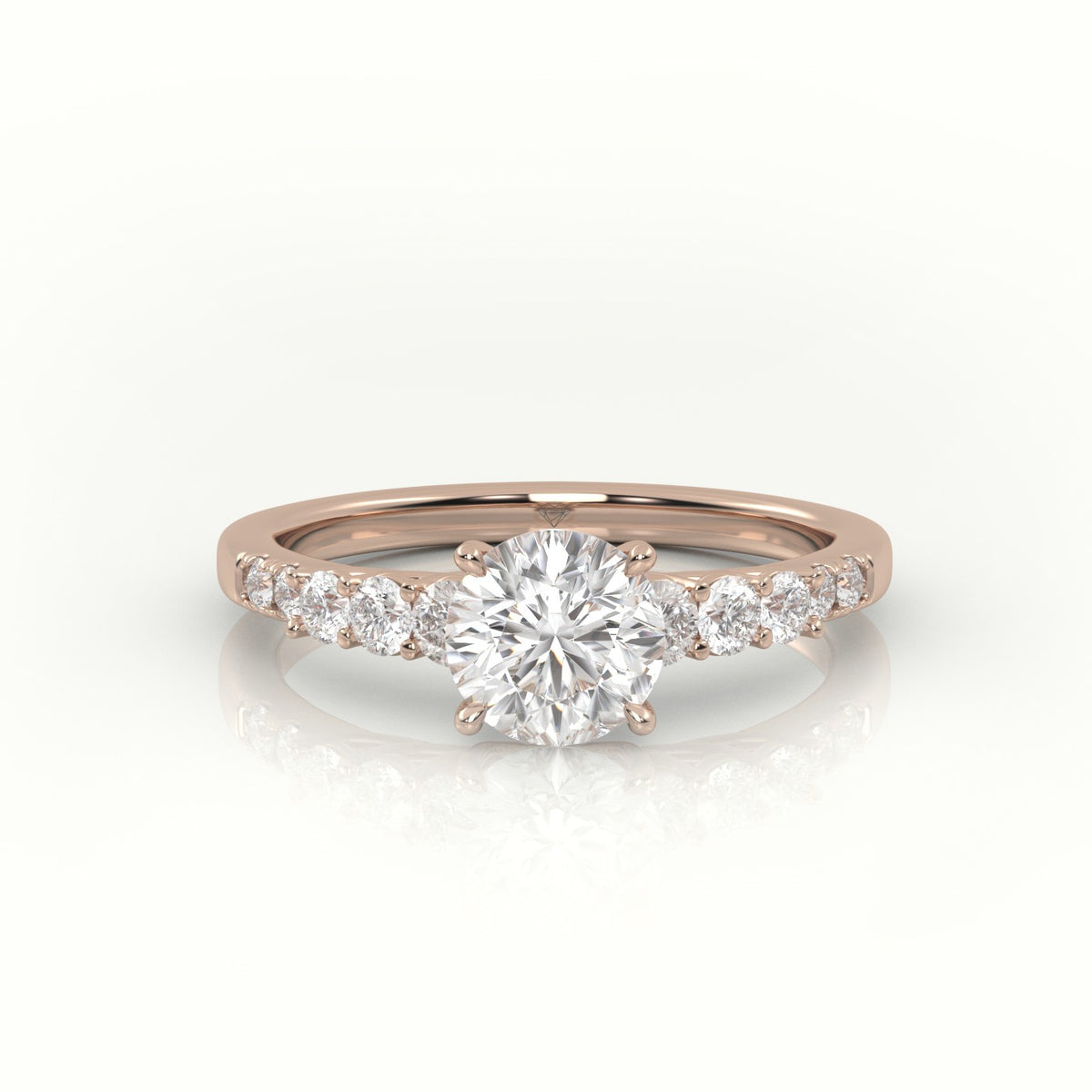 Round Diamond Pavé-Set Diamond Engagement Ring — Rose Gold