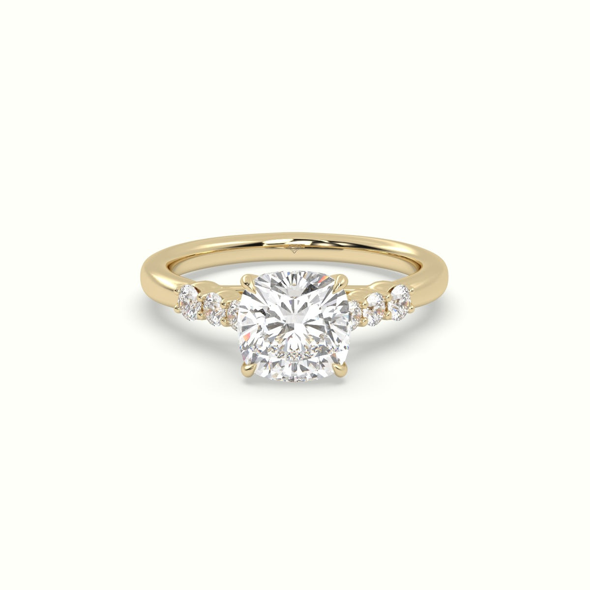 Cushion Cut Diamond Engagement Ring With Side Stones — Yellow Gold