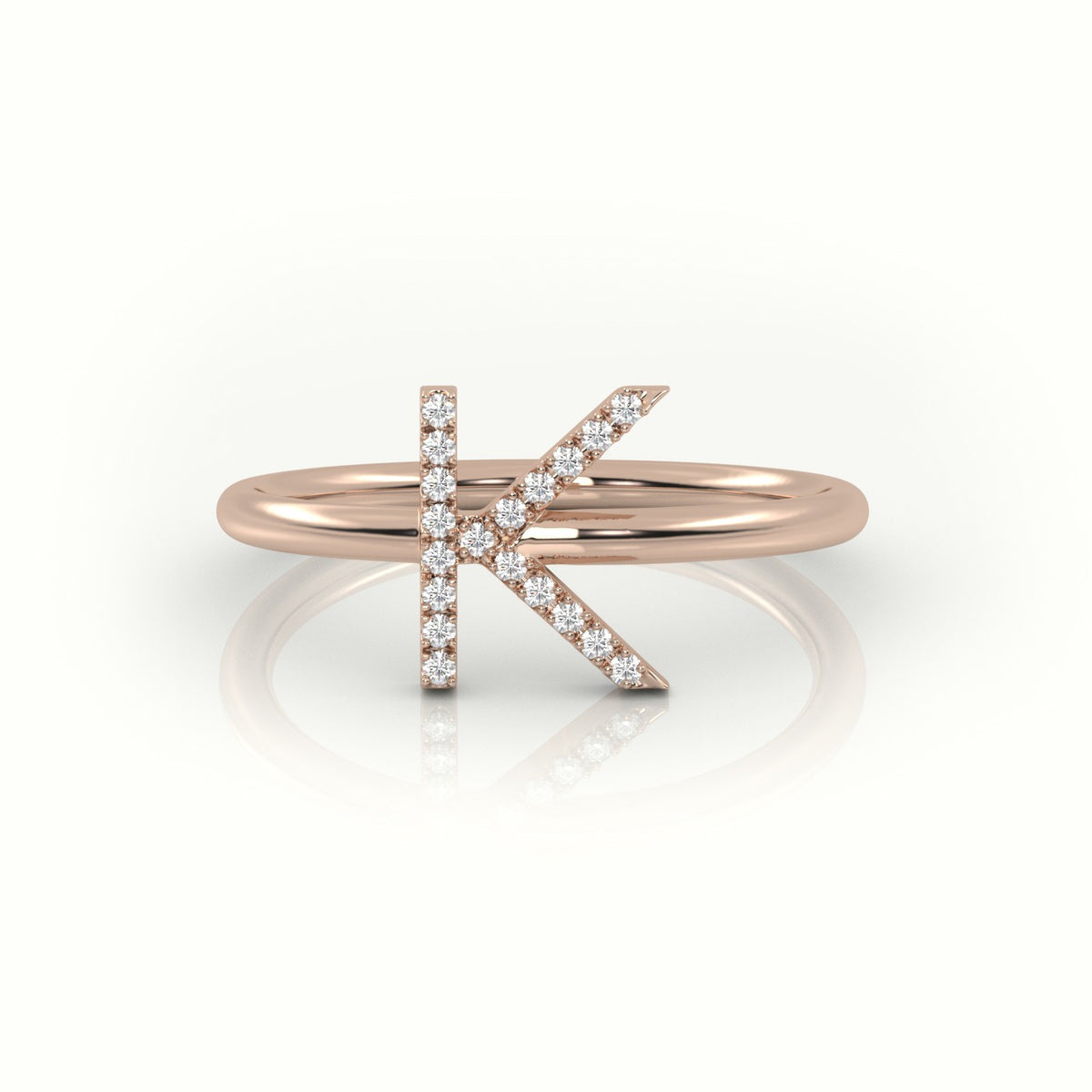 Round Cut Diamonds “K” Initials Monogram Alphabet Ring — Rose Gold