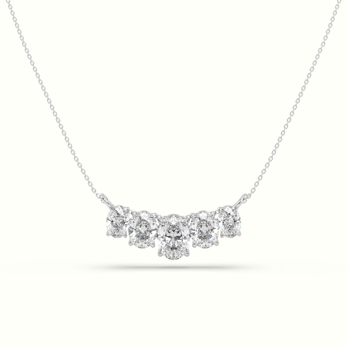 Oval Diamond Prong Setting Pendant Necklace — White Gold