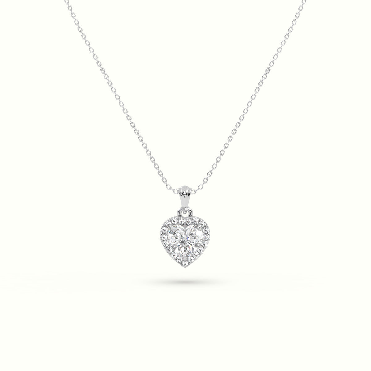 Heart Cut Solitaire Halo Diamond Pendant — White Gold