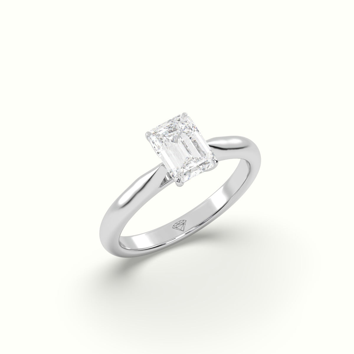 Emerald Diamond Cut 4 Prongs Solitaire Designer Engagement Ring — White Gold