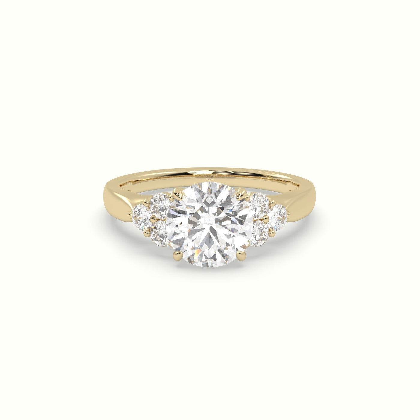 Round Cut Diamond Side Stone Engagement Ring — Yellow Gold