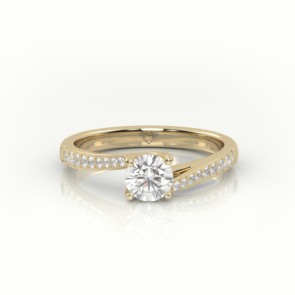 Round-Cut Diamond 4 Prongs Designer Engagement Ring — Yellow Gold