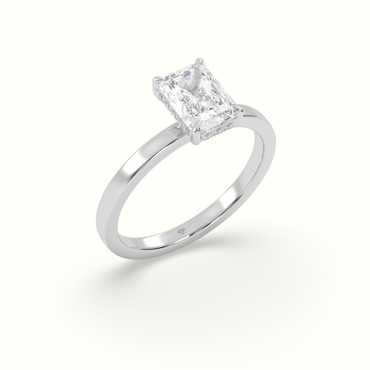 Radiant Cut Hidden Halo Engagement Ring — White Gold