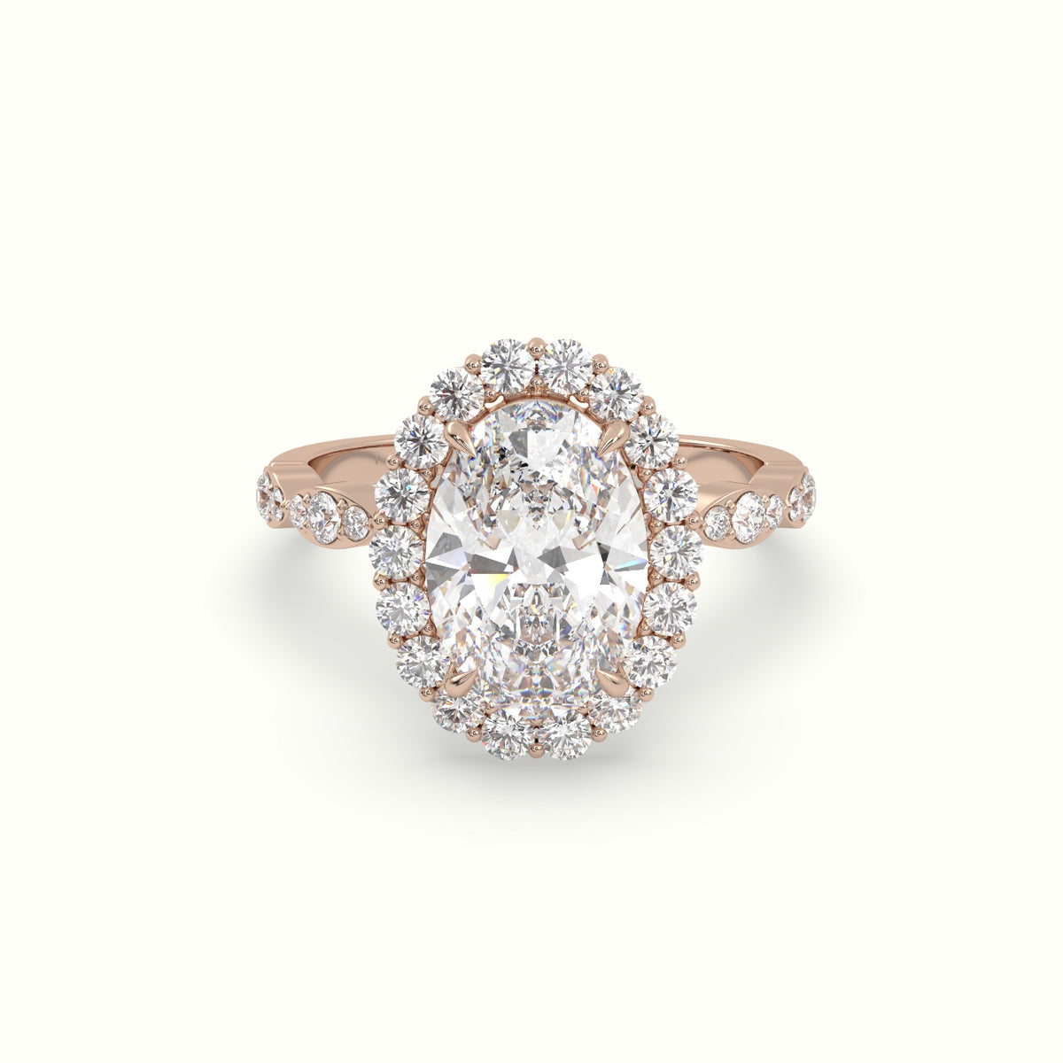 Oval Diamond Halo Pave Engagement Ring — Rose Gold